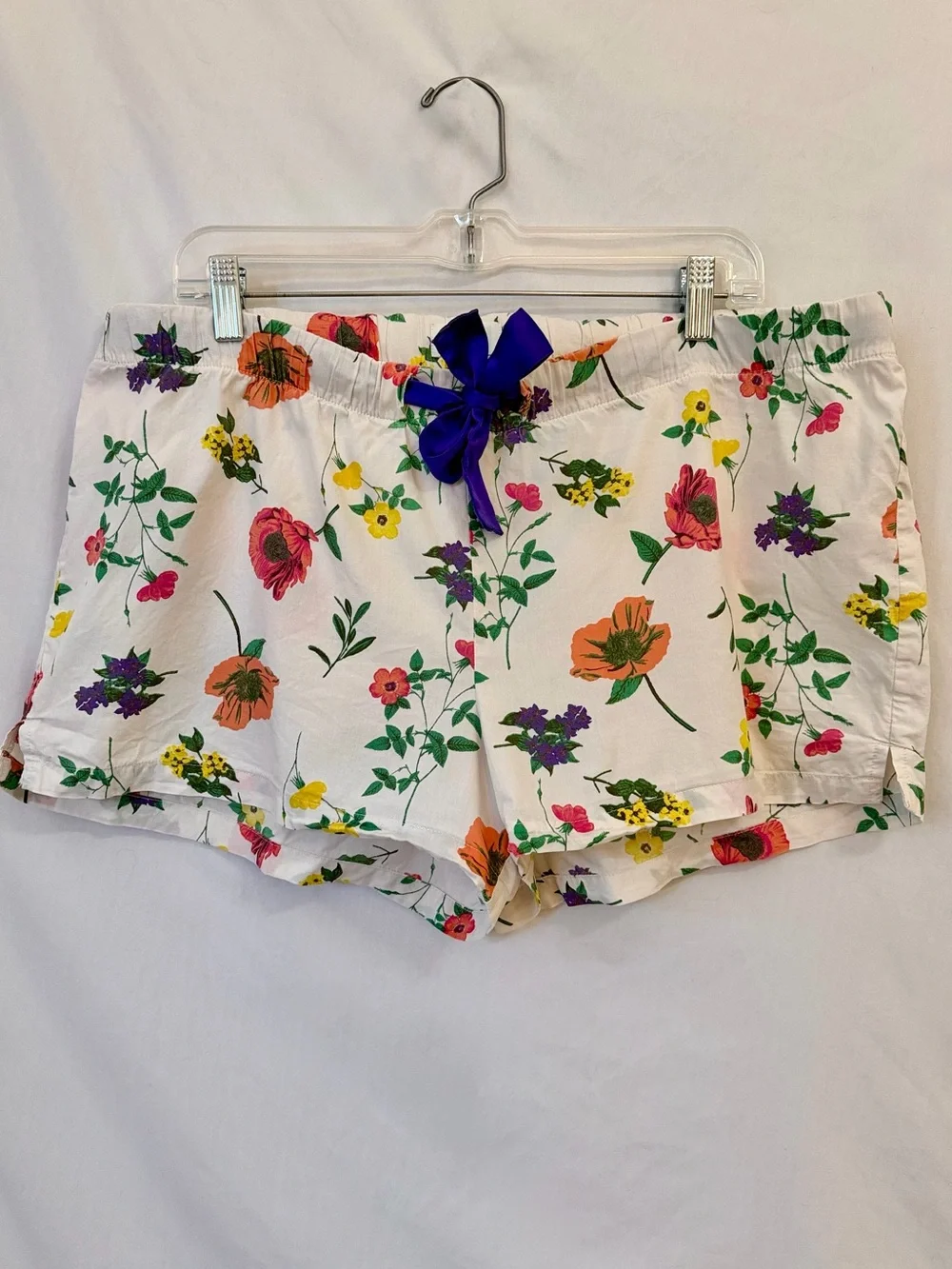 Floral Cotton Pajama Shorts Drawstring Lounge Sleepwear Womens L